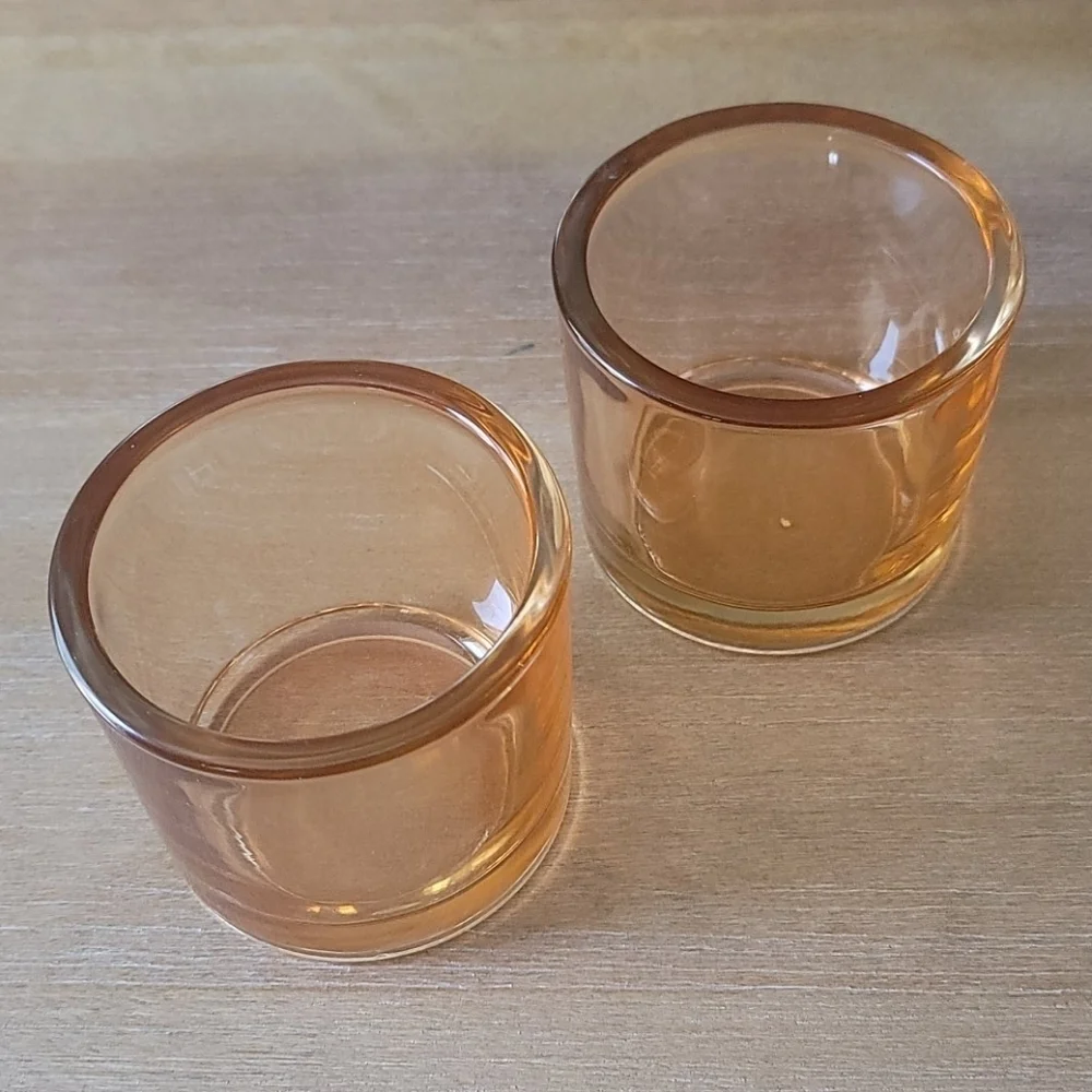 Vintage Amber Peach  Glass Votive Candle Holders Set of 2 MCM Style